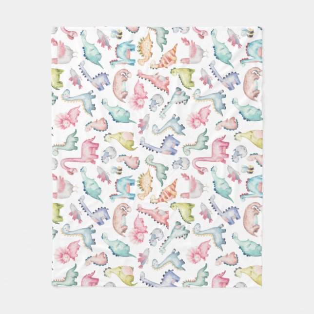 Cute dinosaurs, children's watercolor pattern. fleece blanket (Front)