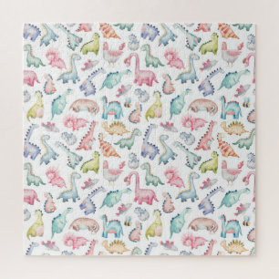 Cute dinosaurs, children's watercolor pattern. jigsaw puzzle