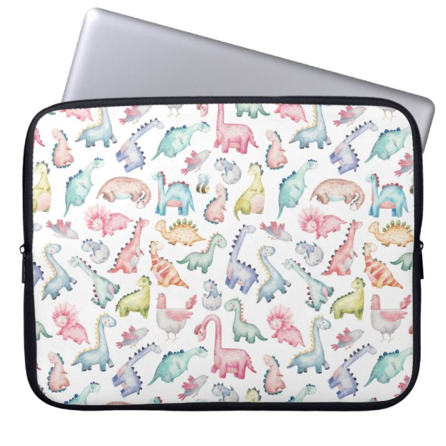 Cute dinosaurs, children's watercolor pattern. laptop sleeve (Front)