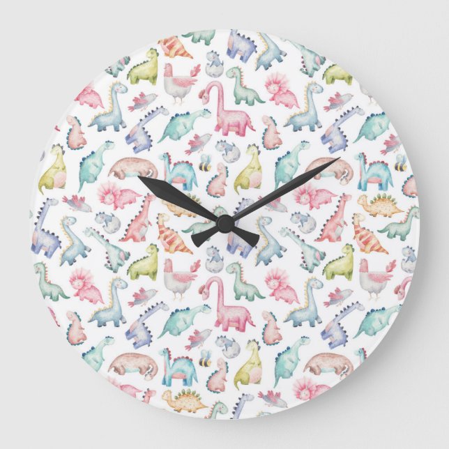 Cute dinosaurs, children's watercolor pattern. large clock (Front)