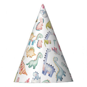 Cute dinosaurs, children's watercolor pattern. party hat