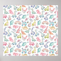 Cute dinosaurs, children's watercolor pattern.