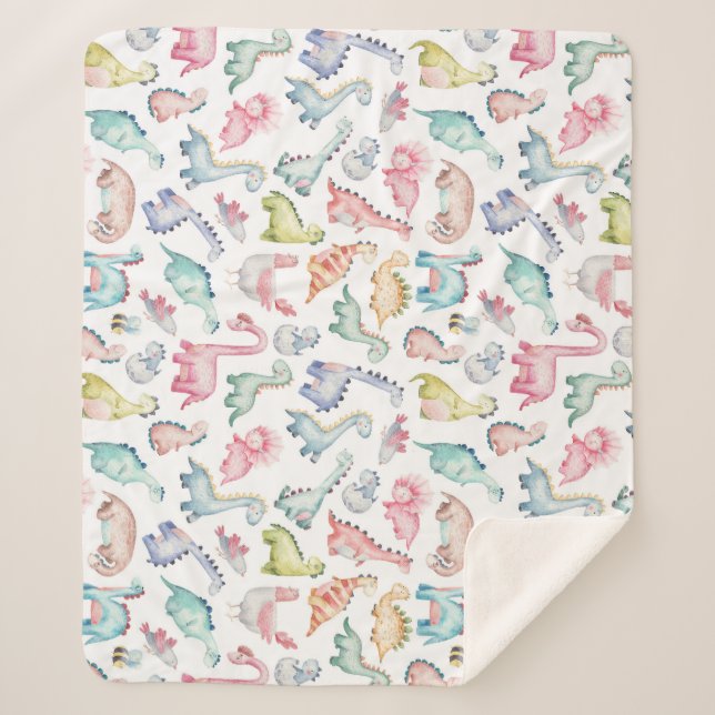 Cute dinosaurs, children's watercolor pattern. sherpa blanket (Front)