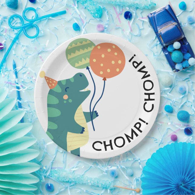 Cute Dinosaurs Chomp Birthday Party  Paper Plate (Party)