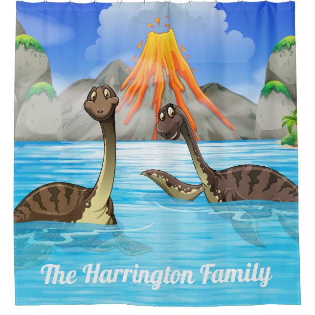 Cute Dinosaurs custom name shower curtain (Front)