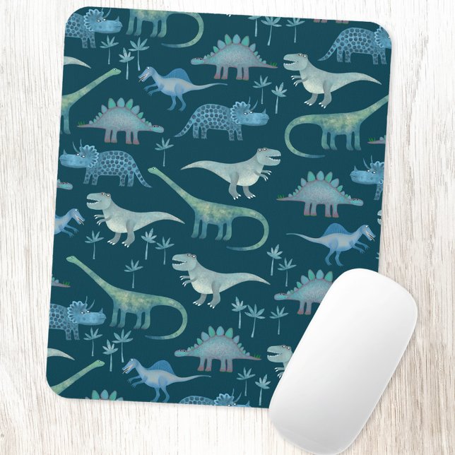 Cute Dinosaurs Dark Green Pattern Mouse Mat (Fun dinosaur pattern art mousemat)