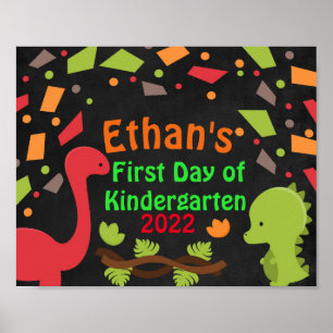 Cute Dinosaurs First Day of School Chalkboard Poster