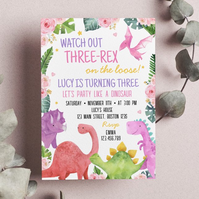 Cute Dinosaurs Girl Birthday Invitation (Creator Uploaded)