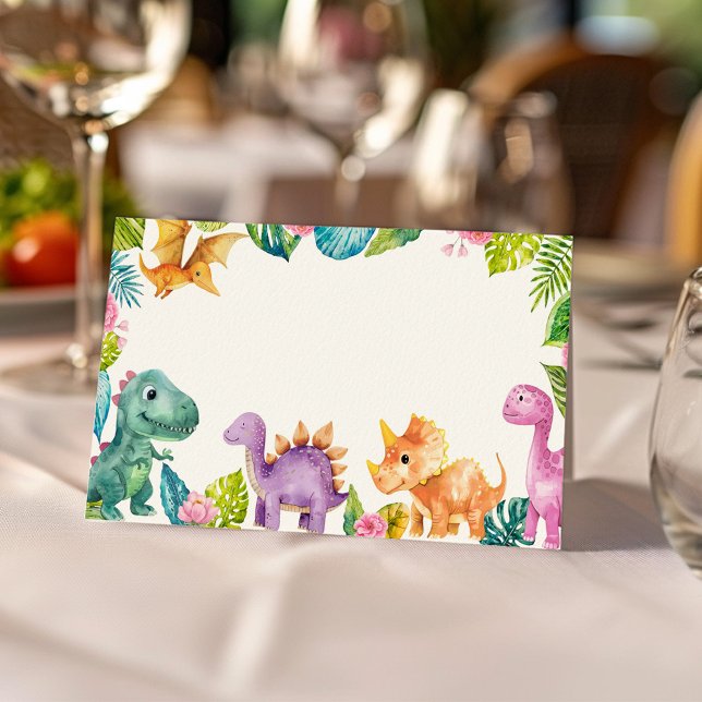 Cute Dinosaurs Girl Birthday Place Card (Creator Uploaded)