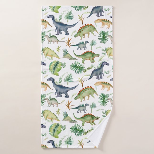 Cute Dinosaurs Green Watercolor Kids Pattern  Bath Towel (Bath Towel)