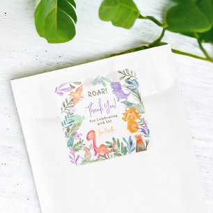 Cute dinosaurs greenery baby shower thank you square sticker
