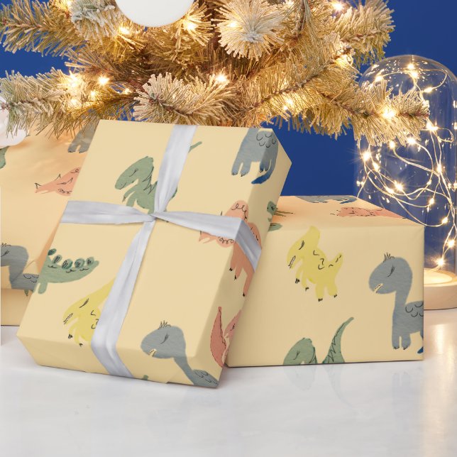 Cute Dinosaurs Hand Drawn Birthday Party Wrapping Paper (Holidays)