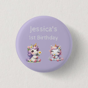 Cute Dinosaurs in Pink and Purple Kids Personalise 3 Cm Round Badge