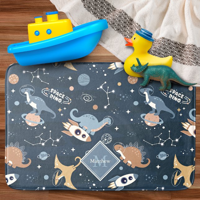 Cute Dinosaurs in Space Pattern Kids Bathroom Bath Mat (Creator Uploaded)