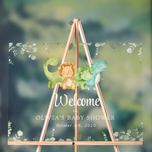 Cute Dinosaurs, Jurassic, Baby Shower Welcome Acrylic Sign