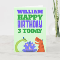 Cute Dinosaurs Kids Age Name Green Birthday Card