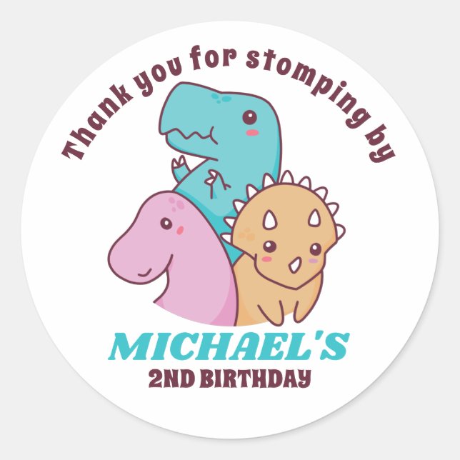 Cute Dinosaurs Kids Birthday Party Baby Shower Classic Round Sticker (Front)
