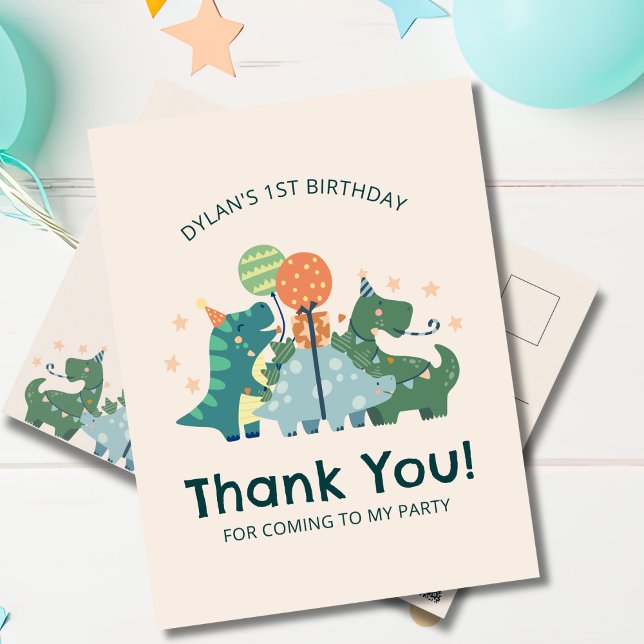 Cute Dinosaurs Kid's Birthday Party Thank You Postcard (Creator Uploaded)