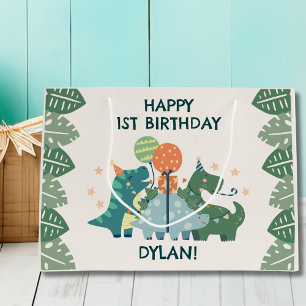 Cute Dinosaurs Kid's Personalised Happy Birthday  Large Gift Bag