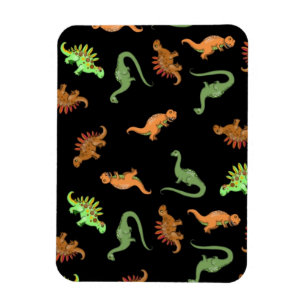 Cute Dinosaurs on Black Background Magnet