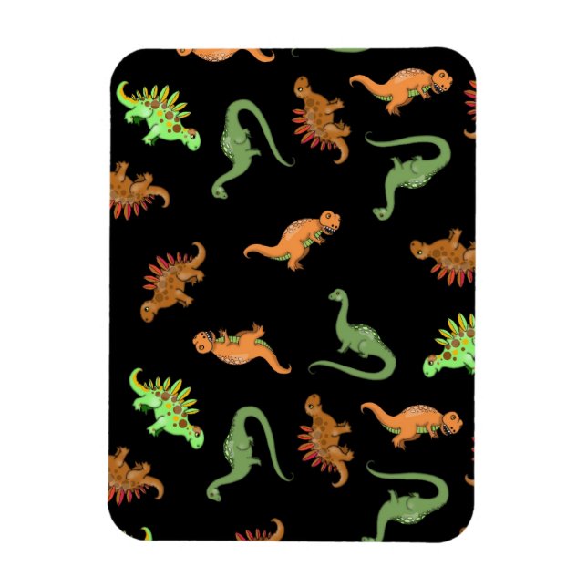 Cute Dinosaurs on Black Background Magnet (Vertical)