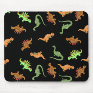 Cute Dinosaurs on Black Background Mouse Mat