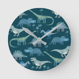 Cute Dinosaurs on Green Round Clock