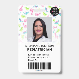 Cute dinosaurs paediatrician photo logo code ID badge