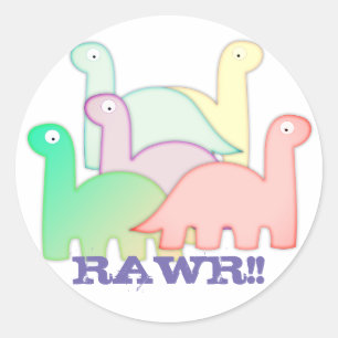Cute Dinosaurs Pastel Colourful Classic Round Sticker