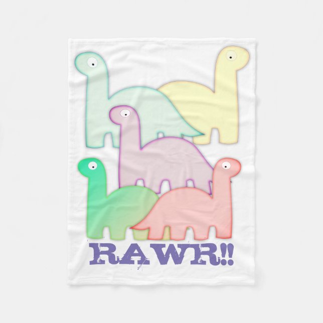 Cute Dinosaurs Pastel Colourful Fleece Blanket (Front)