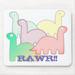 Cute Dinosaurs Pastel Colourful Mouse Mat