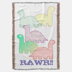 Cute Dinosaurs Pastel Colourful Throw Blanket