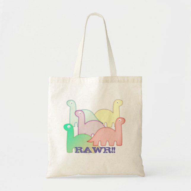 Cute Dinosaurs Pastel Colourful Tote Bag (Front)