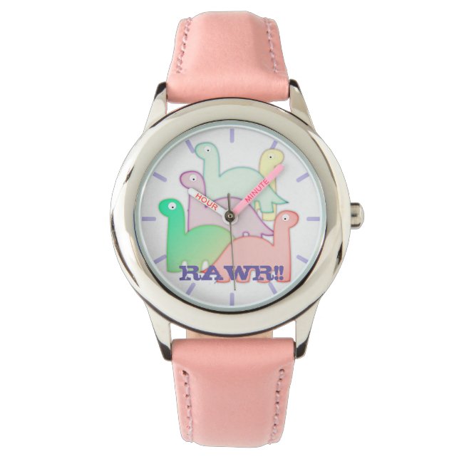 Cute Dinosaurs Pastel Colourful Watch (Front)