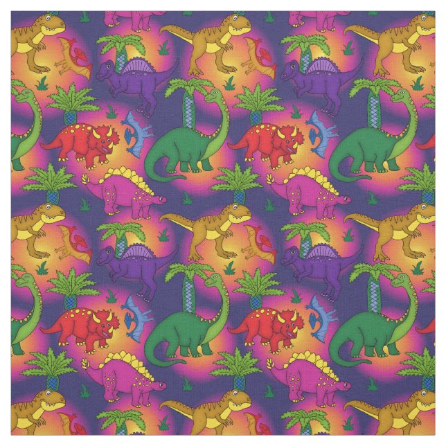 Cute Dinosaurs Pattern Colourful Dinosaur Fabric (Swatch)