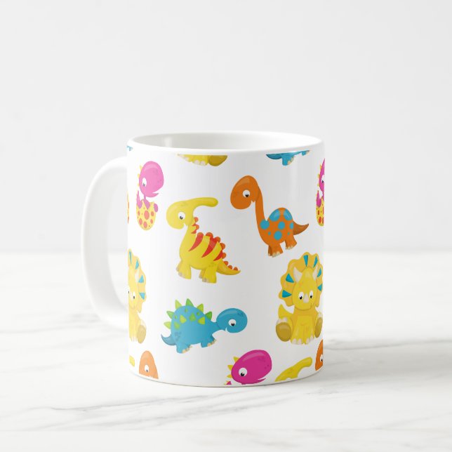 Cute Dinosaurs, Pattern Of Dinosaurs, Baby Dino Coffee Mug (Front Left)