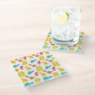 Cute Dinosaurs, Pattern Of Dinosaurs, Baby Dino Glass Coaster