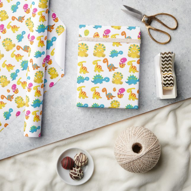 Cute Dinosaurs, Pattern Of Dinosaurs, Baby Dino Wrapping Paper (Crafts)