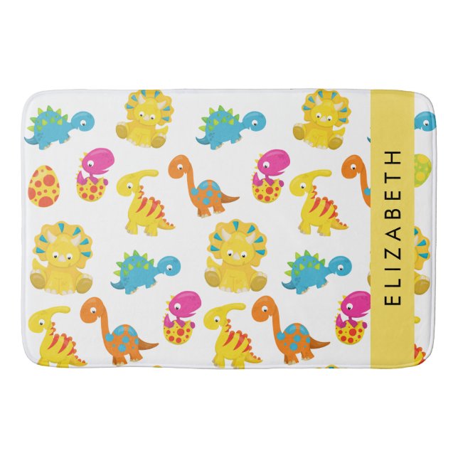 Cute Dinosaurs, Pattern Of Dinosaurs, Your Name Bath Mat (Front)