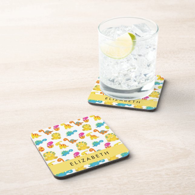 Cute Dinosaurs, Pattern Of Dinosaurs, Your Name Coaster (Right Side)