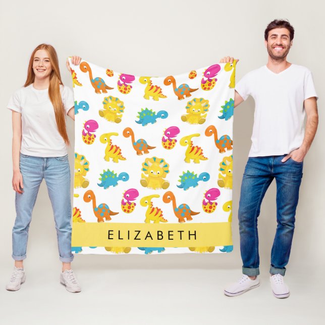 Cute Dinosaurs, Pattern Of Dinosaurs, Your Name Fleece Blanket (In Situ)