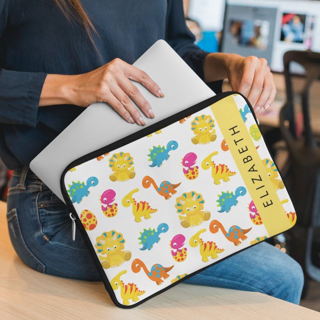 Cute Dinosaurs, Pattern Of Dinosaurs, Your Name Laptop Sleeve (Creator Uploaded)