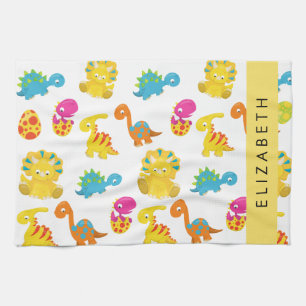 Cute Dinosaurs, Pattern Of Dinosaurs, Your Name Tea Towel