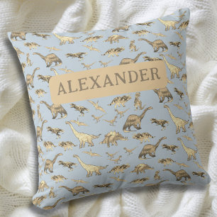 Cute Dinosaurs Personalised Blue Cushion
