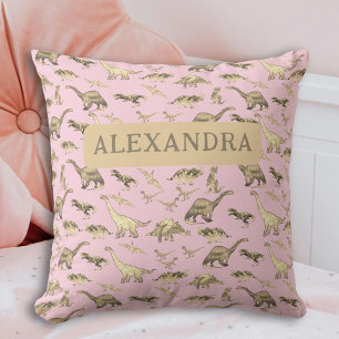 Cute Dinosaurs Personalized Girls Pink Cushion