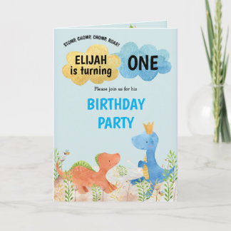 Cute Dinosaurs Playing Boy 1st Birthday Invitation