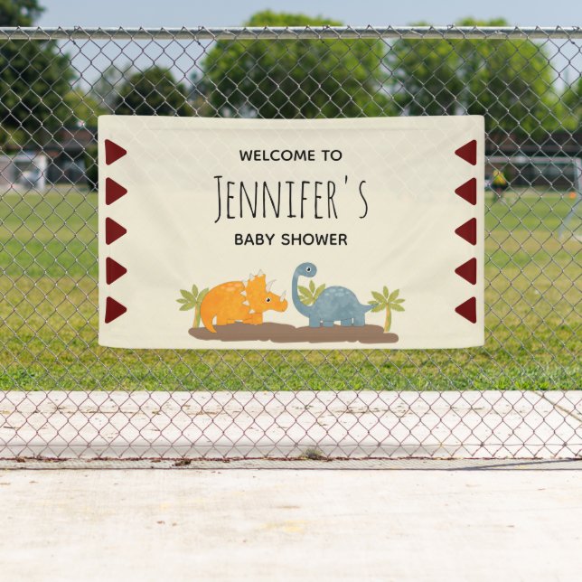Cute Dinosaurs Prehistoric Wildlife Baby Shower Banner (Insitu)