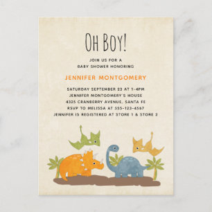 Cute Dinosaurs Prehistoric Wildlife Baby Shower Invitation Postcard