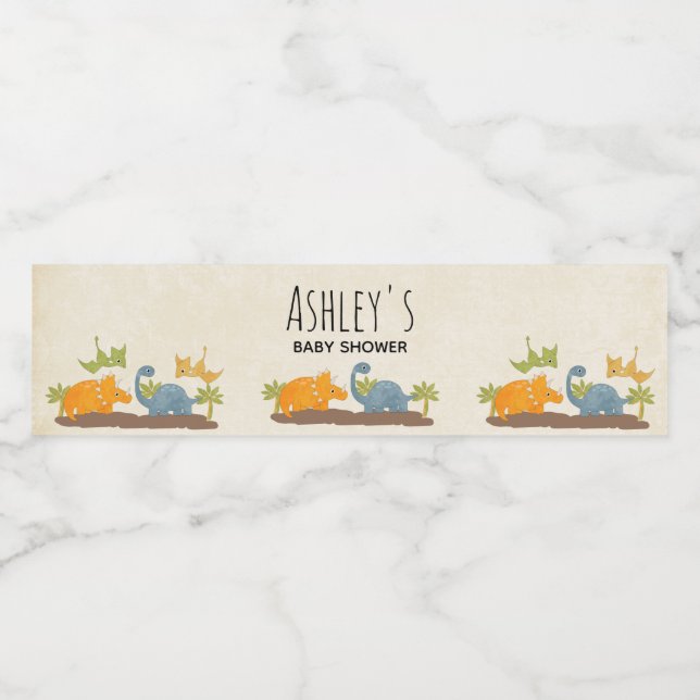 Cute Dinosaurs Prehistoric Wildlife Baby Shower Water Bottle Label (Single Label)