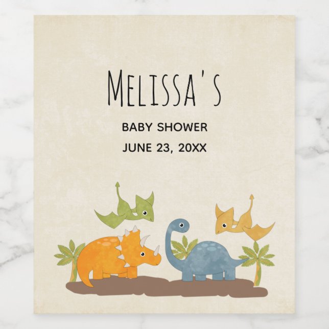 Cute Dinosaurs Prehistoric Wildlife Baby Shower Wine Label (Single Label)